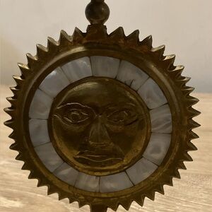 Vintage Brass Candlestick Holder with Mother of Pearl Inlay 7.5” tall